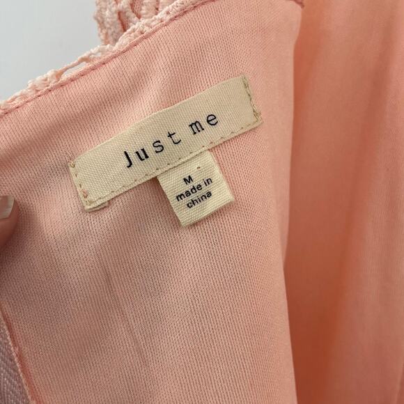 Just Me Crochet Lace Dress Size M Peach Milkmaid Asymmetric Boho Cottage Fairy - Picture 10 of 12